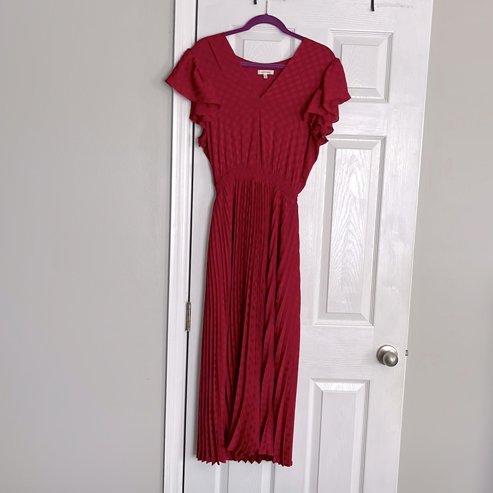 Polka Dot Pleated Satin Midi Dress by Max Studio (L)